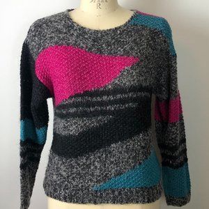 I.B. Diffusion New Wave Geometric VTG 80s Silk Mohair Crewneck Pullover Sweater